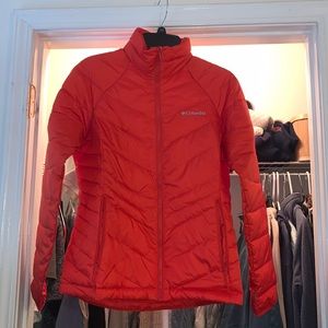 Columbia red puffer jacket, size medium